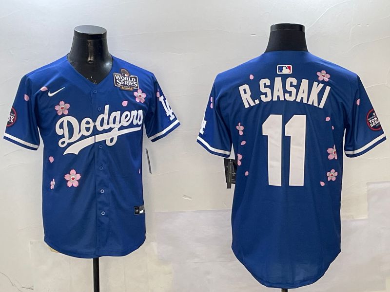 Men Los Angeles Dodgers #11 R.Sasaki Blue Sakura Edition 2025 Nike MLB Jersey style 8->los angeles dodgers->MLB Jersey